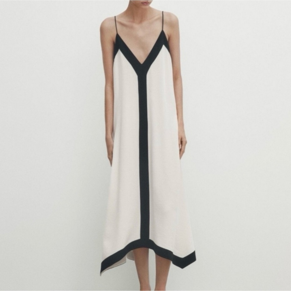 Massimo Dutti Strappy Dress with Contrast V neck